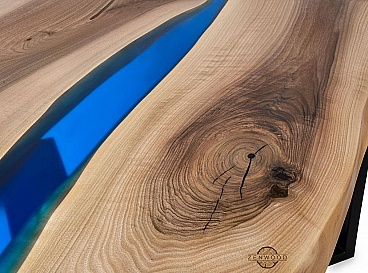 Table-river with translucent blue epoxy - ZenWood