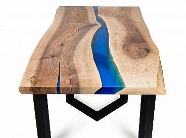 Table-river with translucent blue epoxy - ZenWood