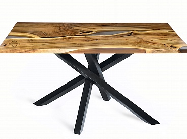 Table en noyer avec résine teintée gris translucide - ZenWood