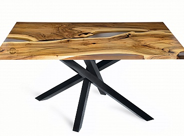 Table en noyer avec résine teintée gris translucide - ZenWood