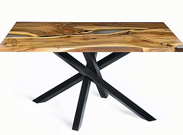 Table en noyer avec résine époxy teintée gris translucide - ZenWood