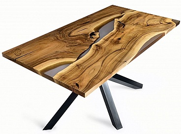 Table en noyer avec résine époxy teintée gris translucide - ZenWood